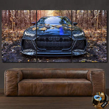 Load image into Gallery viewer, Audi RS6 Mansory black car front view canvas wall art above brown leather sofa