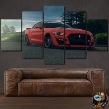 Load image into Gallery viewer, Ford Mustang Shelby GT500 red sports car canvas wall art set above brown leather sofa