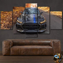 Load image into Gallery viewer, Audi RS6 Mansory car photo canvas wall art with autumn leaves background displayed above brown leather sofa