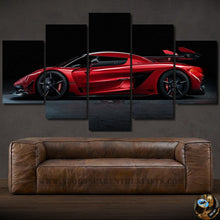 Load image into Gallery viewer, Koenigsegg Jesko red sports car multi-panel canvas wall art above brown leather sofa