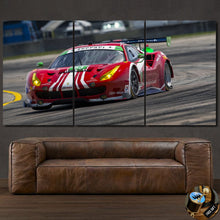 Load image into Gallery viewer, 488 GTE racing car multi-panel canvas wall art above leather sofa
