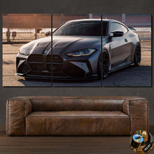Load image into Gallery viewer, BMW M4 G82 black sports car canvas wall art with free worldwide shipping and gift gear shifter keychain
