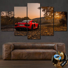 Load image into Gallery viewer, Audi R8 V10 Plus red sports car canvas wall art set with autumn forest background