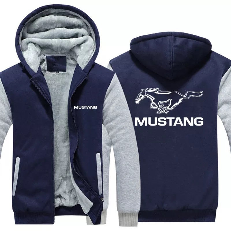 Sports Car Enthusiasts Ford Mustang Hoodie Light Gray Dark Blue L