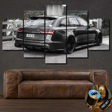 Load image into Gallery viewer, Audi RS6 MTM black sports car multi-panel canvas wall art above brown leather sofa
