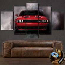 Load image into Gallery viewer, Dodge Challenger SRT Demon red muscle car canvas wall art set above brown leather sofa
