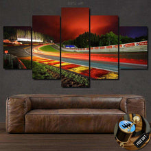 Load image into Gallery viewer, Spa-Francorchamps Circuit multi-panel canvas wall art above brown leather sofa with keychain gift