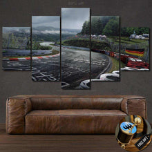 Load image into Gallery viewer, Five-piece canvas wall art depicting Nurburgring Nordschleife racetrack with scenic forest and winding road.
