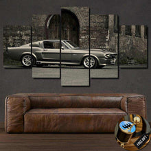 Load image into Gallery viewer, Ford Mustang Shelby GT500 vintage car canvas wall art above brown leather sofa