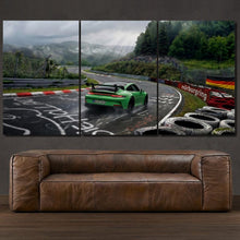 Load image into Gallery viewer, Nurburgring Porsche GT3 RS 3-piece framed canvas print – premium motorsport wall art