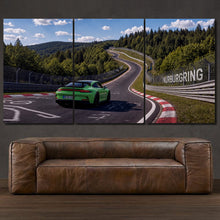 Laden Sie das Bild in den Galerie-Viewer, Porsche GT3 RS Nurburgring 3-piece framed canvas print – premium motorsport wall art