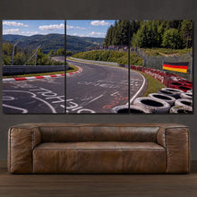 Load image into Gallery viewer, Nurburgring Nordschleife 3-piece framed canvas print – premium motorsport wall art