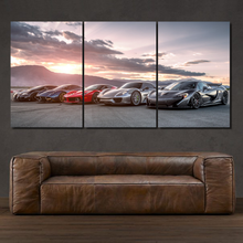 Laden Sie das Bild in den Galerie-Viewer, Hypercars Bugatti Pagani Porsche McLaren Ferrari 3-piece framed canvas print – premium motorsport wall art
