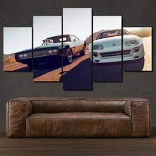 Load image into Gallery viewer, Dodge Charger &amp; Toyota Supra 5-piece framed canvas print – wall art gift for sports car enthusiasts