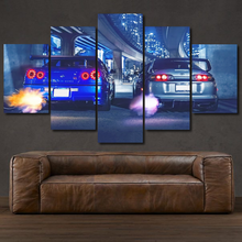 Load image into Gallery viewer, Toyota Supra &amp; Nissan GT-R R34 5-piece framed canvas print – wall art gift for sports car enthusiasts
