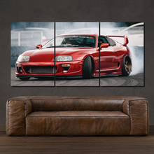 Load image into Gallery viewer, Toyota Supra MK4 Drift 3-piece framed canvas print – premium motorsport wall art