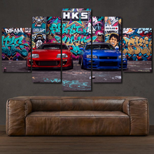 Laden Sie das Bild in den Galerie-Viewer, Toyota Supra &amp; Nissan GT-R R34 5-piece framed canvas print – wall art gift for sports car enthusiasts