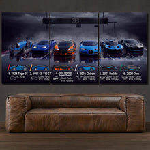 Load image into Gallery viewer, Bugatti Chiron Pur Sport Veyron Divo Bolide EB 110 GT Type 35 3-piece framed canvas print – premium motorsport wall art