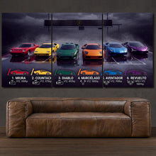 Load image into Gallery viewer, Lamborghini Revuelto Aventador Murcielago Diablo Countach Miura 3-piece framed canvas print – premium motorsport wall art