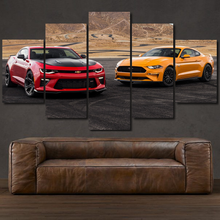 Laden Sie das Bild in den Galerie-Viewer, Ford Mustang &amp; Chevrolet Camaro 5-piece framed canvas print – wall art gift for sports car enthusiasts