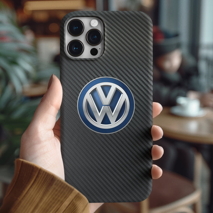 Coque iPhone en fibre de carbone et verre trempé pour Volkswagen, livraison gratuite dans le monde entier