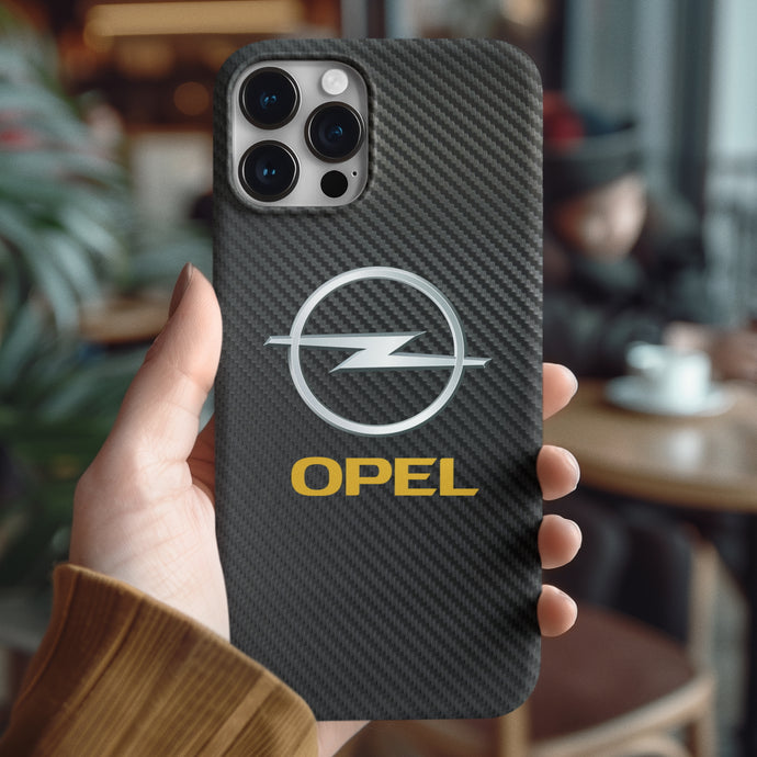 Coque iPhone en fibre de carbone et verre trempé Opel, livraison gratuite dans le monde entier