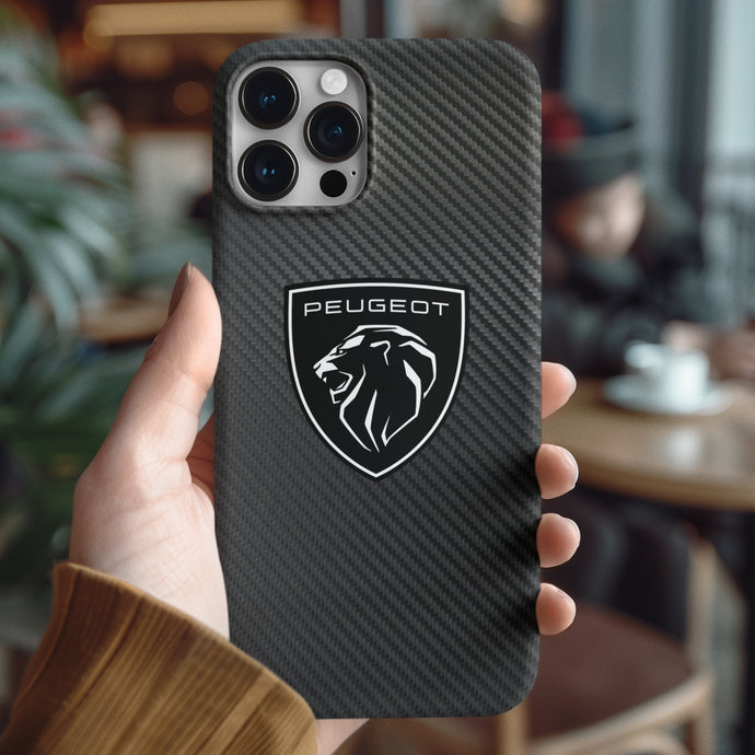 Coque iPhone en fibre de carbone et verre trempé Peugeot, livraison gratuite dans le monde entier