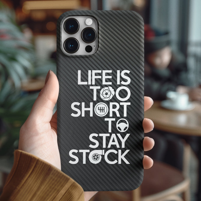 La vie est trop courte pour rester en stock Coque iPhone en verre trempé et fibre de carbone Livraison gratuite dans le monde entier