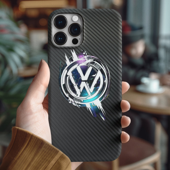 Coque iPhone en fibre de carbone et verre trempé pour Volkswagen, livraison gratuite dans le monde entier