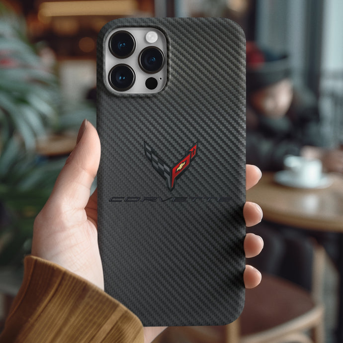 Coque iPhone en fibre de carbone et verre trempé pour Chevrolet Corvette, livraison gratuite dans le monde entier