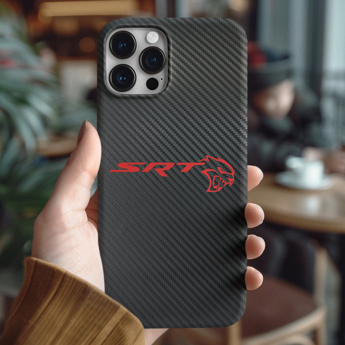 Coque iPhone en fibre de carbone et verre trempé Dodge SRT, livraison gratuite dans le monde entier