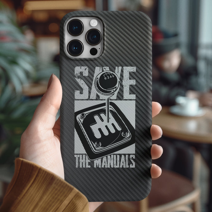 Coque iPhone en fibre de carbone et verre trempé Save The Manuals, livraison gratuite dans le monde entier