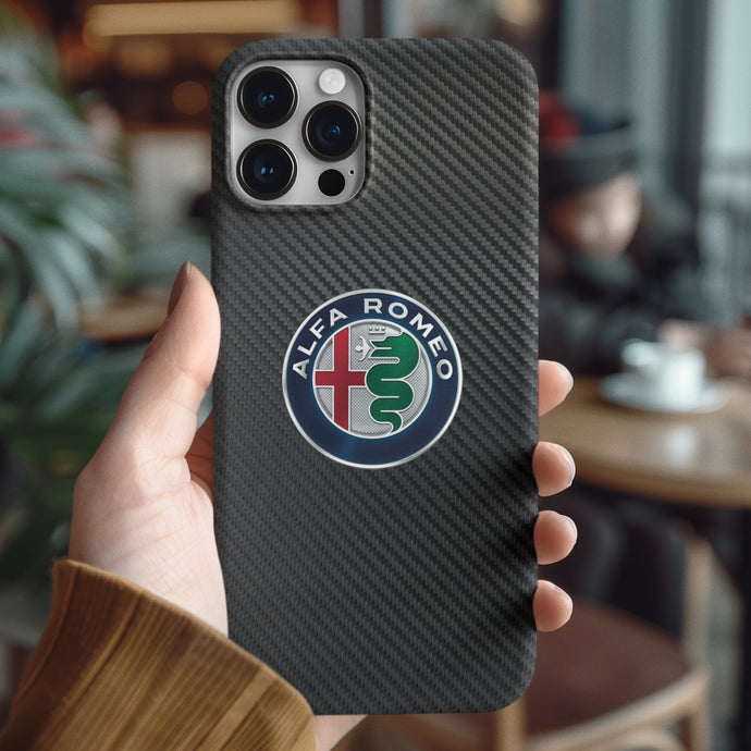 Coque en fibre de carbone et verre trempé pour iPhone Alfa Romeo, livraison gratuite dans le monde entier