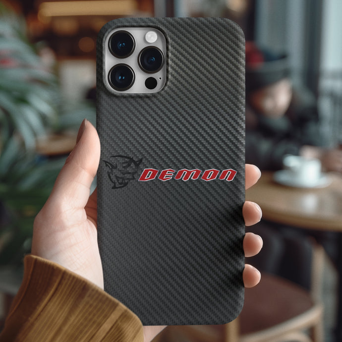 Coque iPhone en fibre de carbone et verre trempé Dodge Demon, livraison gratuite dans le monde entier