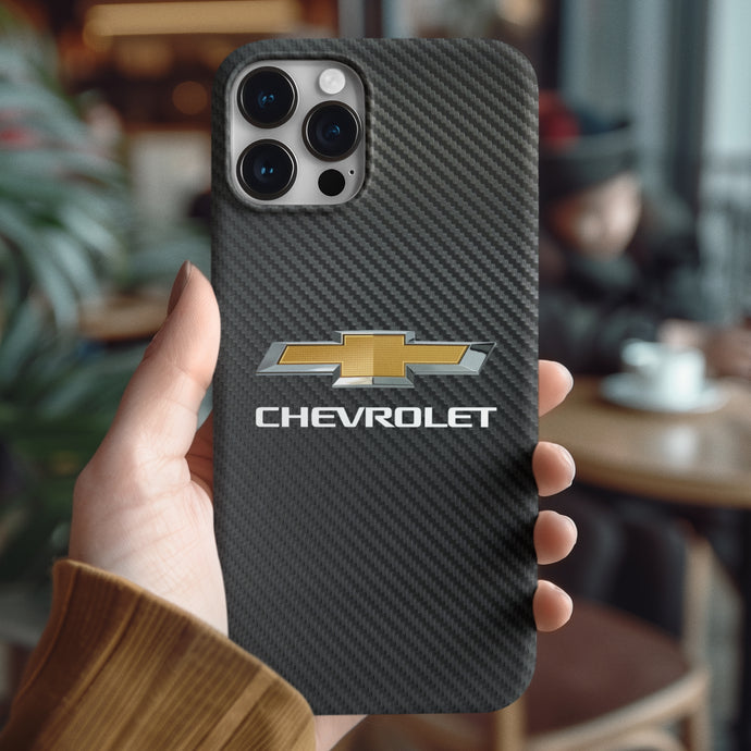 Coque iPhone en fibre de carbone et verre trempé Chevrolet, livraison gratuite dans le monde entier