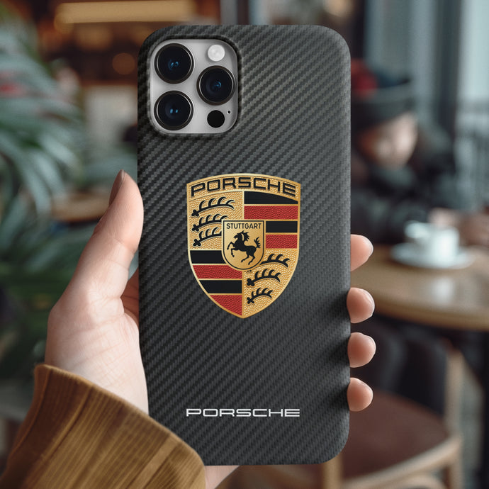 Coque iPhone en fibre de carbone et verre trempé Porsche, livraison gratuite dans le monde entier