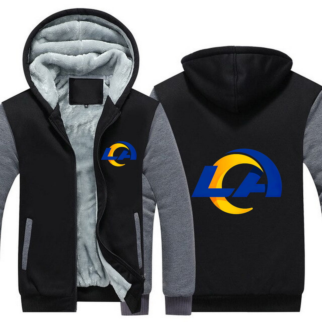 【U LAN】(UNISEX) Rams brushed hoodie Unisex Born x Raised Black Los Angeles Rams Pullover Hoodie