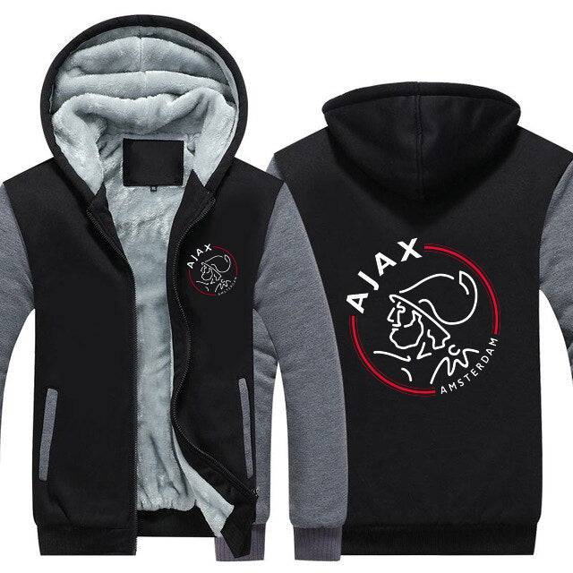 AFC Ajax Hoodie black and gray with zipper and Amsterdam logo on front and back